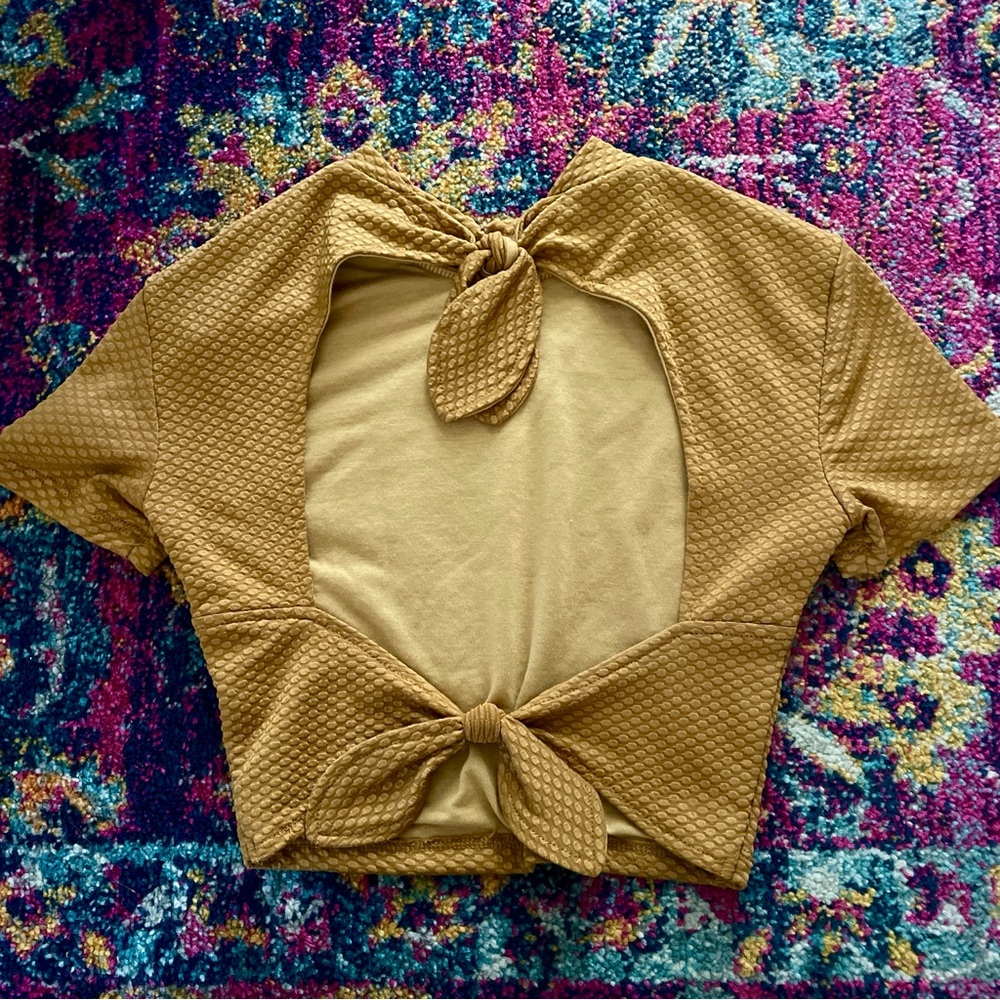 Urban Outfitters Cropped Open Tie Back Mock Neck Top